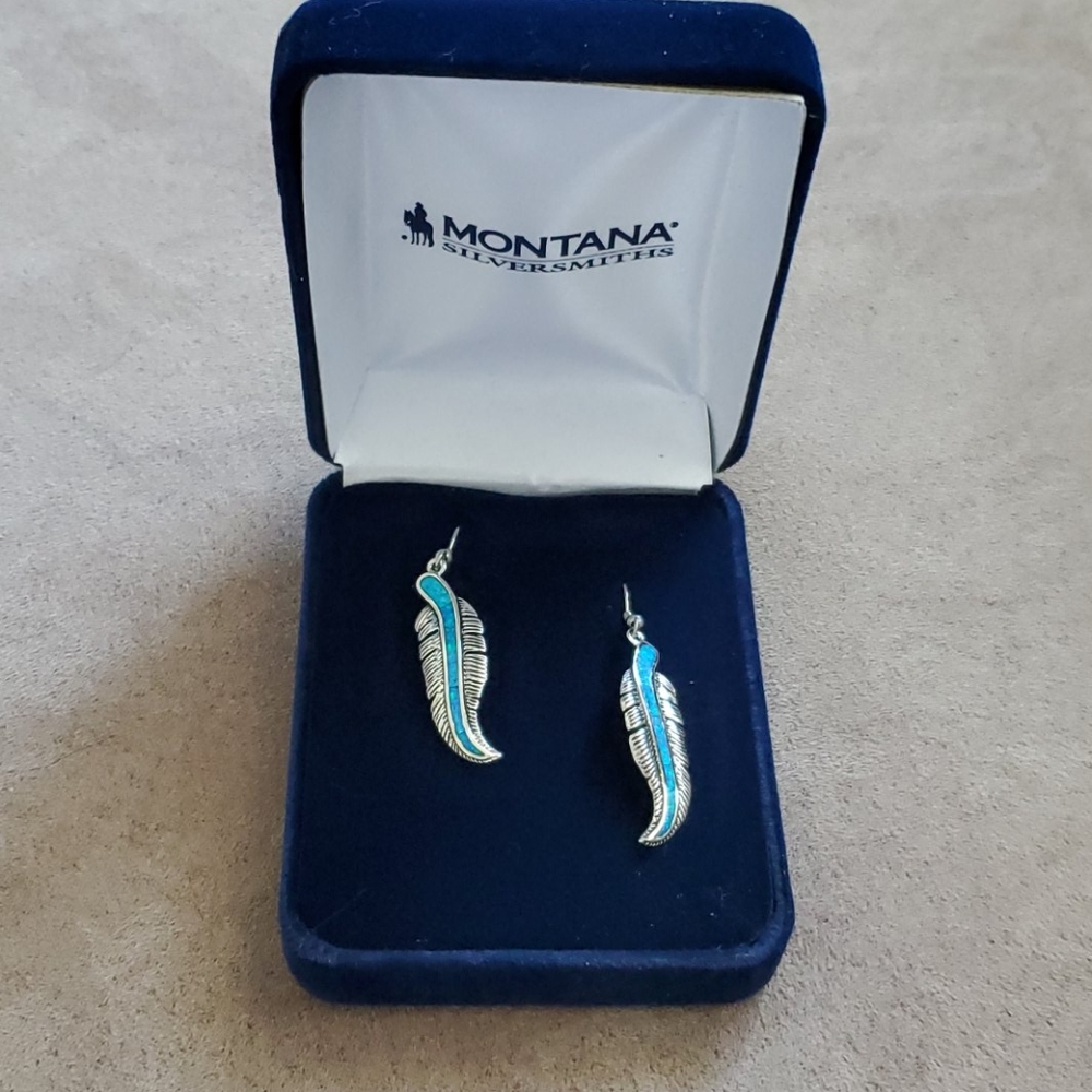Turquoise Opal feather earings